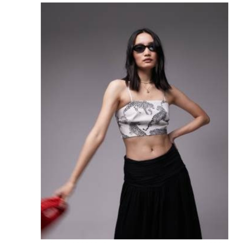 Topshop White and Black Leopards Crop Camisole
